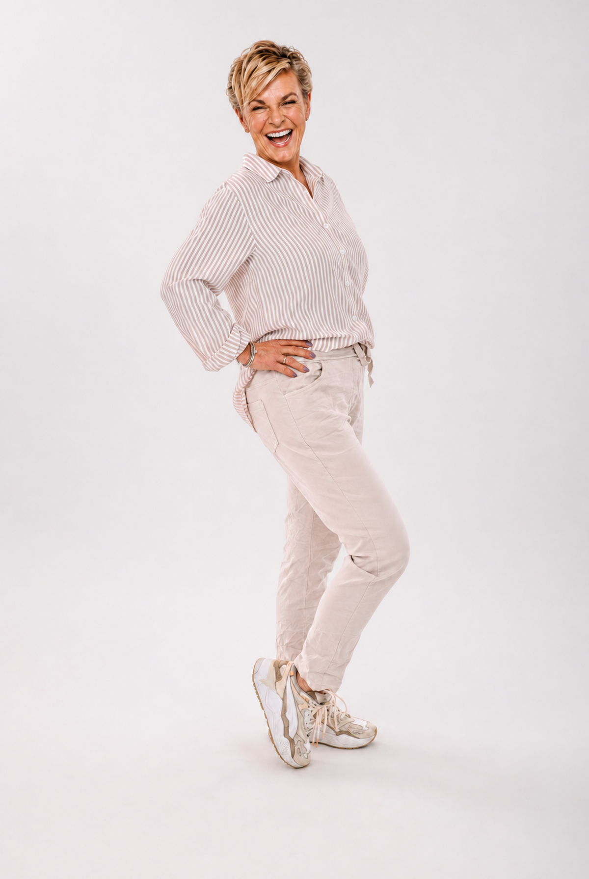 Stretchbroek uni beige