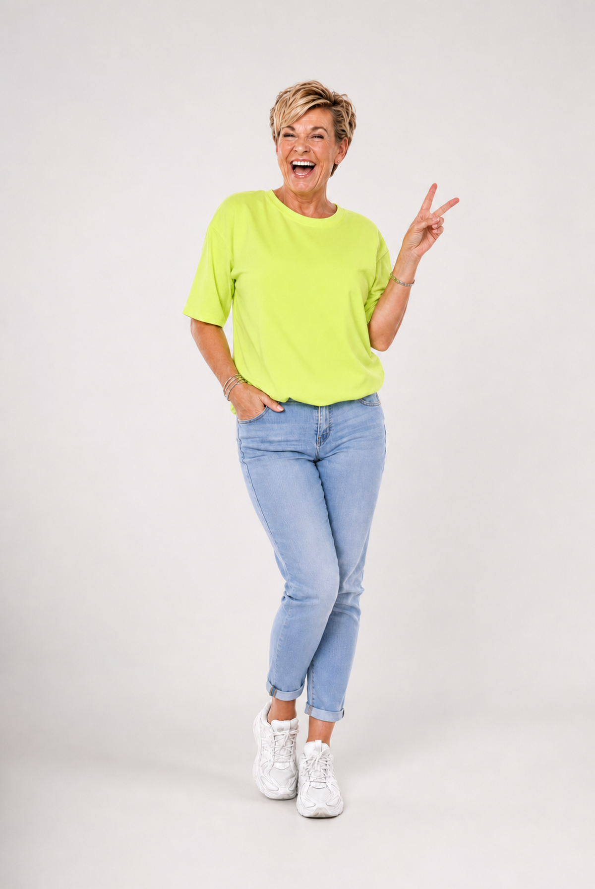 Sweater korte mouwen uni neongeel