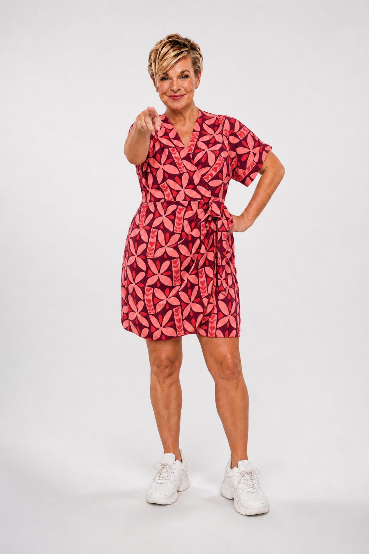 Korte overslag jurk print bloemen lichtroze