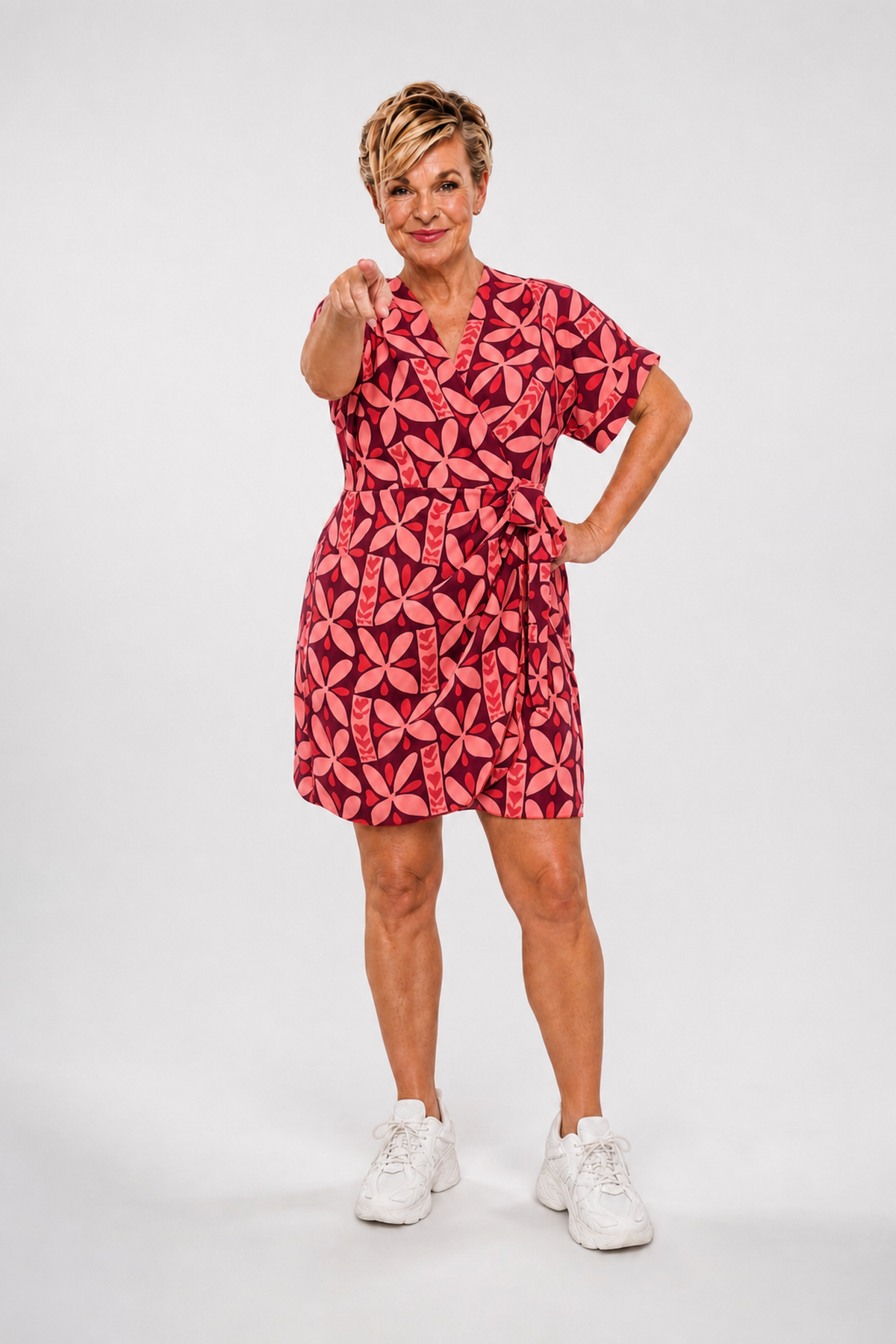 Korte overslag jurk print bloemen lichtroze