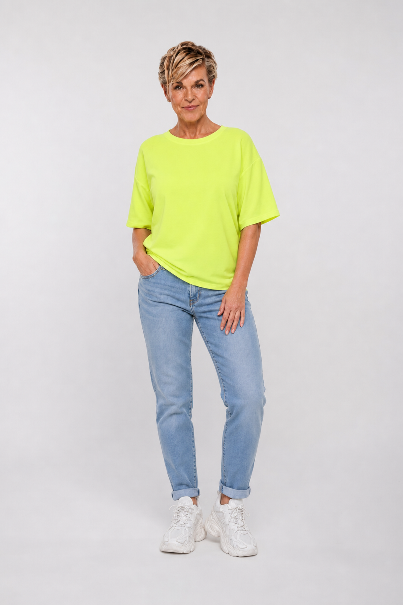Sweater korte mouwen uni neongeel