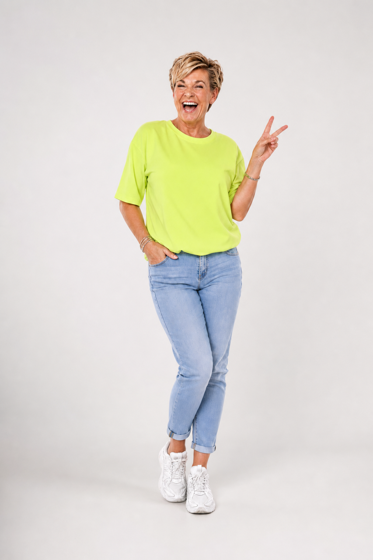 Sweater korte mouwen uni neongeel