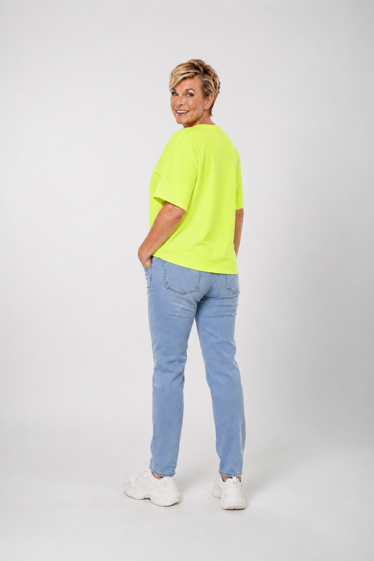 Sweater korte mouwen uni neongeel