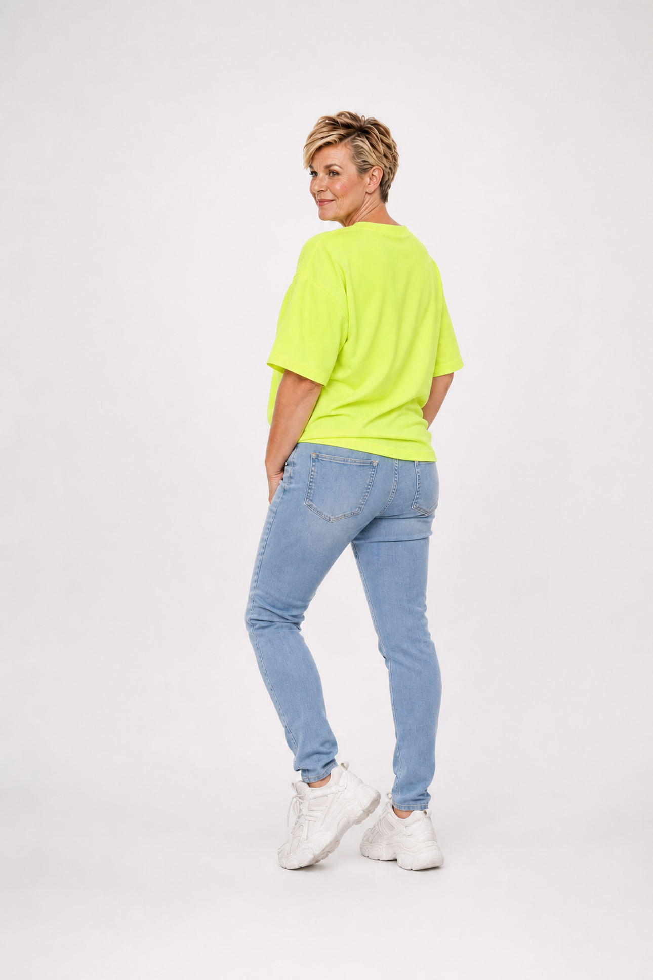 Sweater korte mouwen uni neongeel