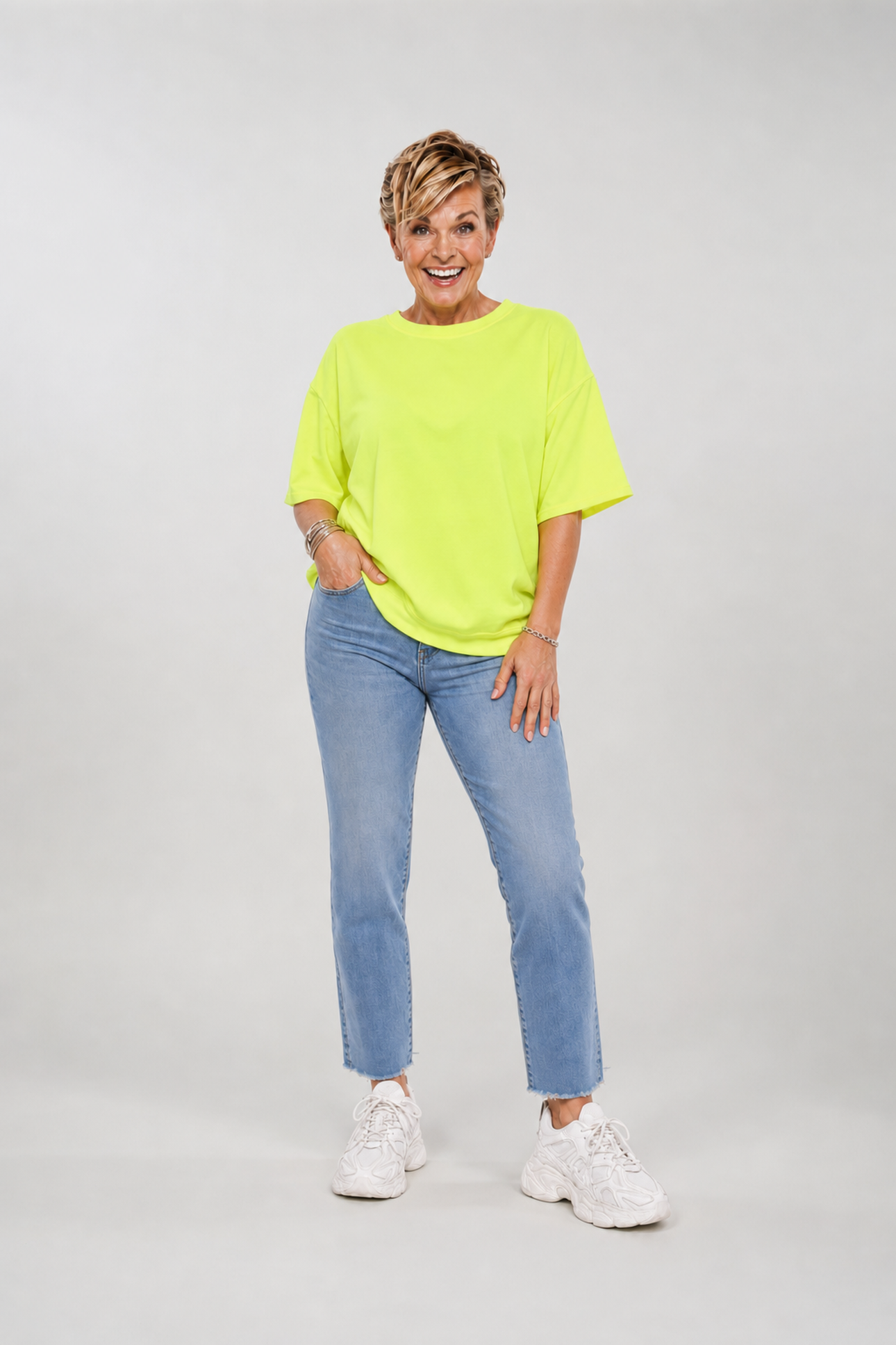 Sweater korte mouwen uni neongeel